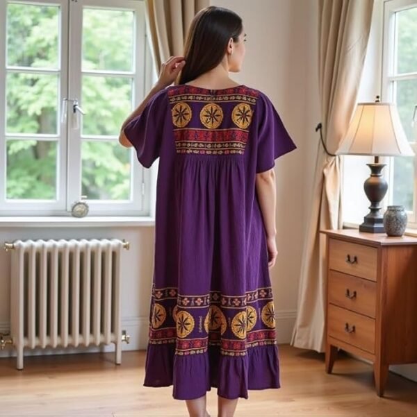 Loungees Women’s Lounge Dress - Boho Midi Muu Muu Dress with Printed Border, Relaxed Fit Crinkle Cotton Gauze, Side Pockets - Image 7