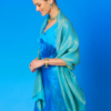 Josephine Reversible Pashmina Shawl in Gold Shimmer Turquoise