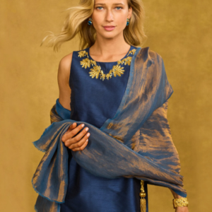 Josephine Reversible Pashmina Shawl in Bronze and Midnight Blue