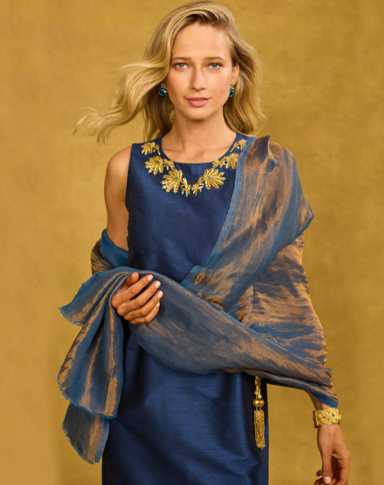 Josephine Reversible Pashmina Shawl in Bronze and Midnight Blue
