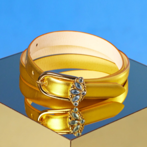 Harlow Gold Leather Belt in Blue Gem Accents