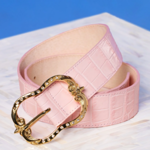 Tinsley Leather Belt in Croc-Embossed Blush Pink