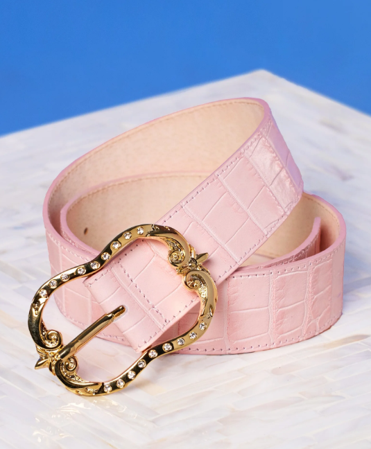 Tinsley Leather Belt in Croc-Embossed Blush Pink