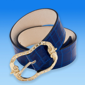 Tinsley Leather Belt in Croc-Embossed Navy