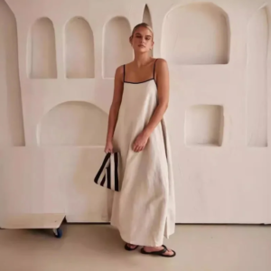 Womens Contrast Strap Cotton Maxi Dress