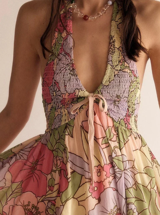 Womens Floral Halter Maxi Beach Dress