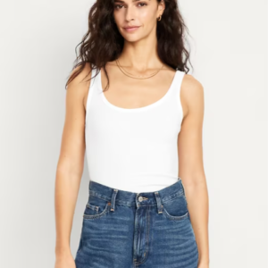 First-Layer Ribbed Scoop-Neck Tank Top