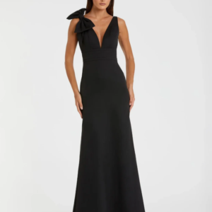 Black Sleeveless V Neck Bow Detail Mermaid Gown