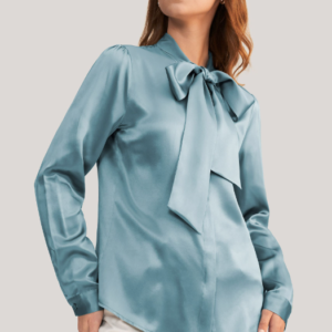Women Bow-tie Neck Silk Blouse
